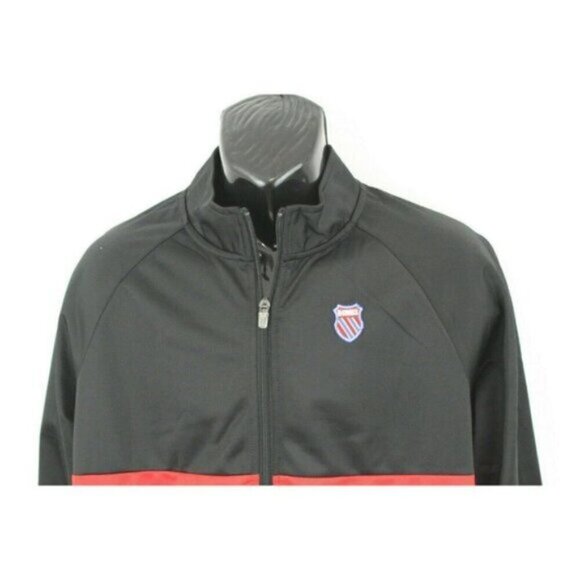 K Swiss Mens Track Jacket Top Shot Minimalist Colorblock Logo Zip Black Sz L - Picture 7 of 15